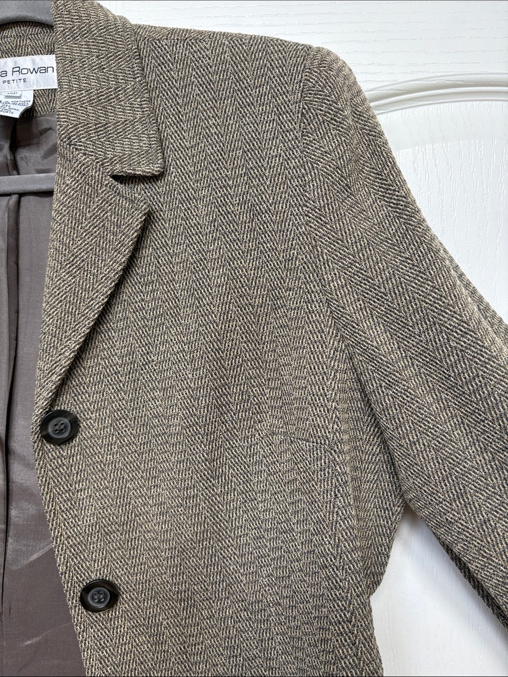 Rena Rowan Women's Taupe Herringbone Blazer Jacket - Picture 8 of 14